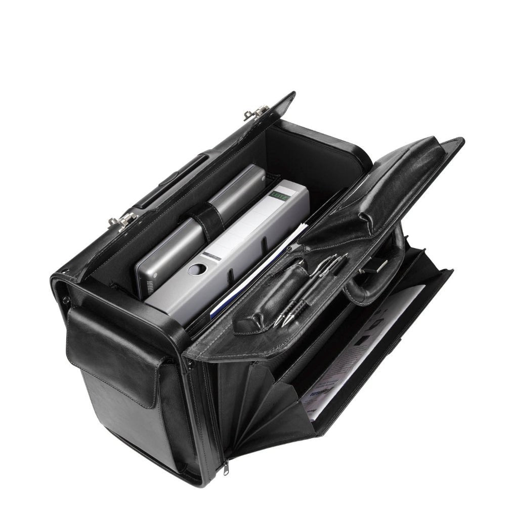 Schwarzer Pilotenkoffer aus Vollrindleder 1340A von Dermata - Laure Bags and Travel