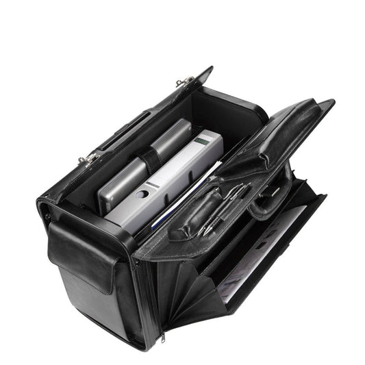 Schwarzer Pilotenkoffer aus Vollrindleder 1340A von Dermata - Laure Bags and Travel