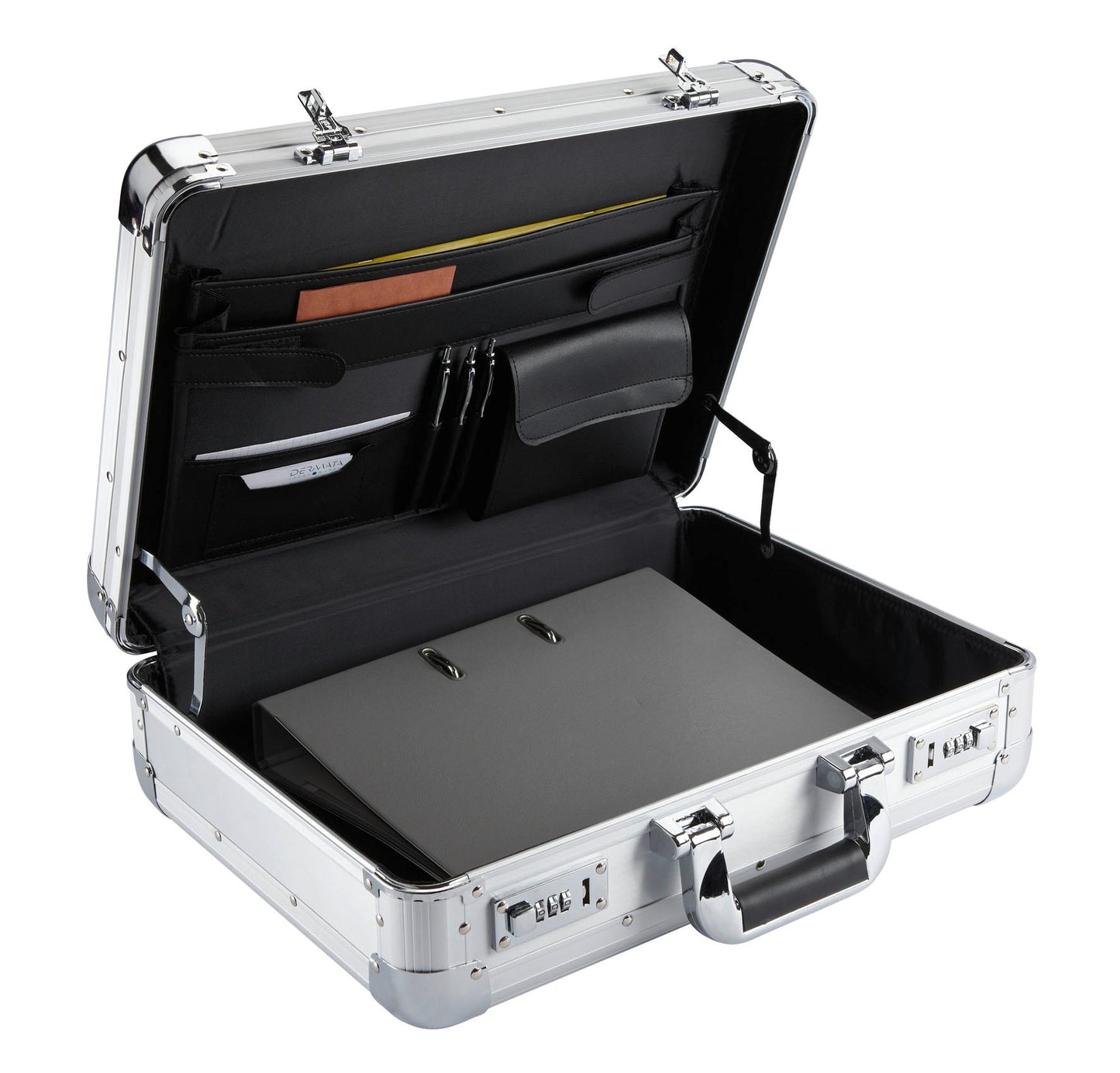 Silberfarbener Aktenkoffer 7208 aus Aluminium von Dermata - Laure Bags and Travel